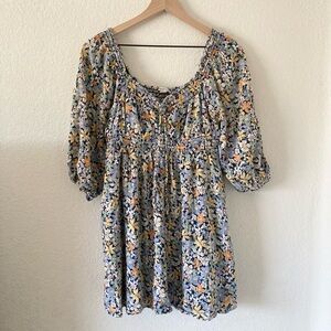 American Eagle Floral Mini Dress with Puff Sleeves Boho Festival